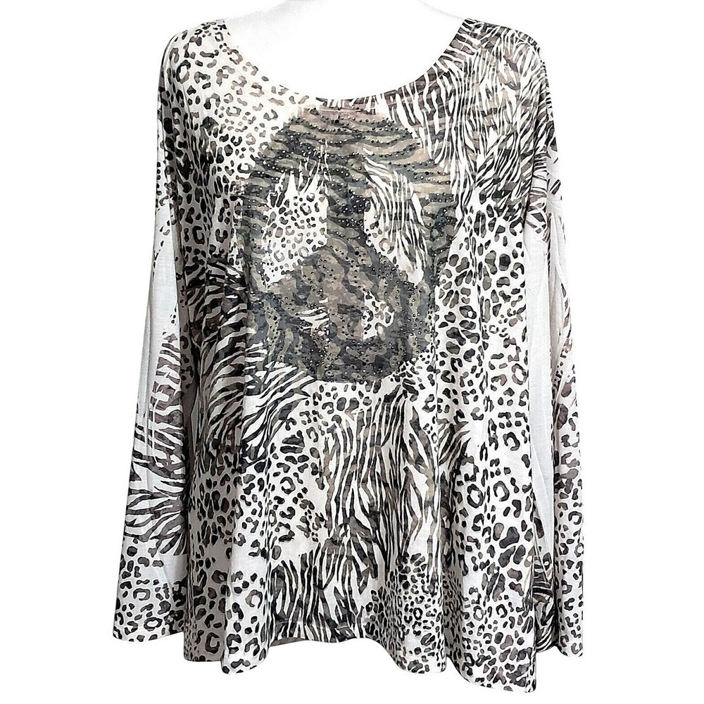 Lane Bryant Top Womens 22/24 White Animal Print Rhinestone Sublimation Long